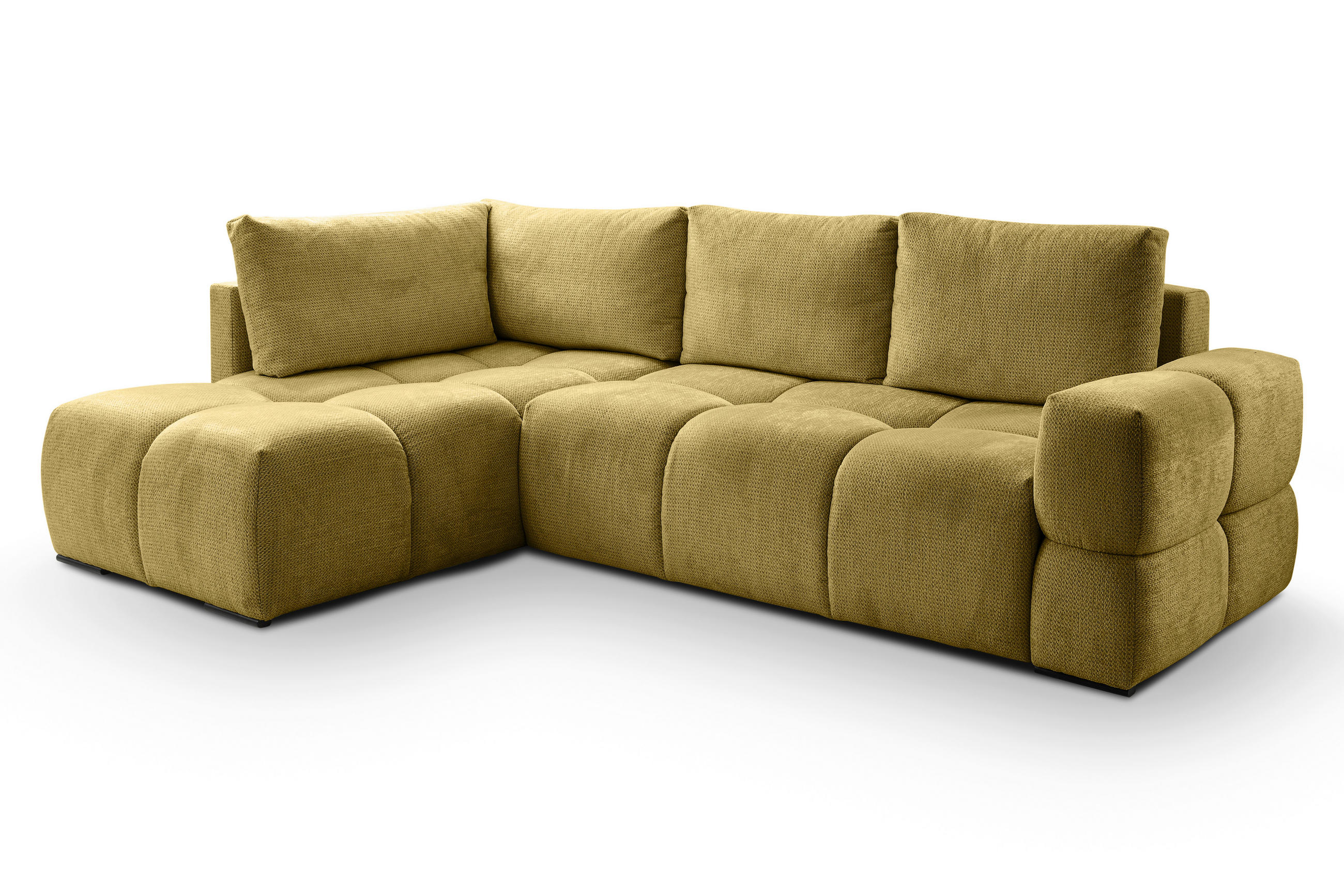 ECKSOFA in Chenille Senfgelb  - Senfgelb/Schwarz, Design, Textil/Metall (267/185cm) - Stylife