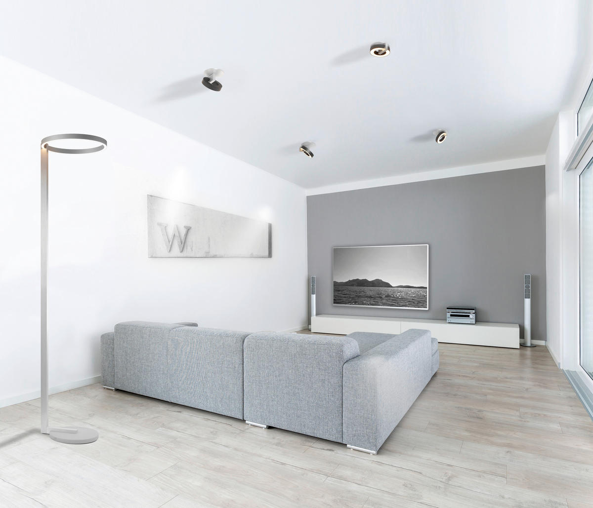 LED-STEHLEUCHTE MIDNIGHT 40/180 cm  - Alufarben, Design, Metall (40/180cm) - Escale