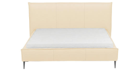 POLSTERBETT 140/200 cm,  in Beige, gepolstertes Kopfteil,  - Beige/Schwarzchrom, KONVENTIONELL, Leder/Metall (140/200cm) - Esposa
