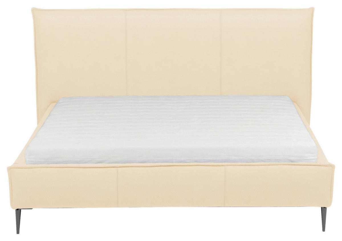 POLSTERBETT 140/200 cm,  in Beige, gepolstertes Kopfteil,  - Beige/Schwarzchrom, KONVENTIONELL, Leder/Metall (140/200cm) - Esposa