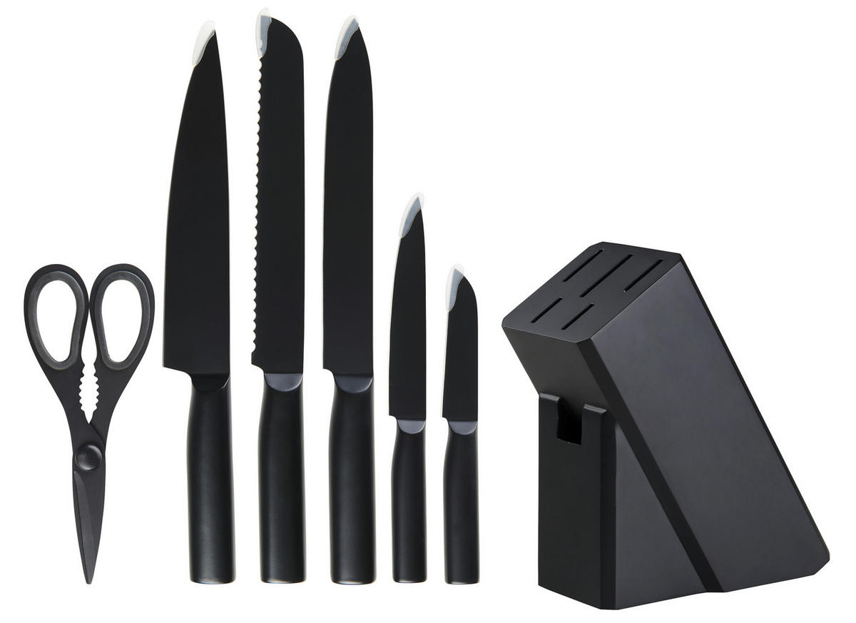 MESSERBLOCK 7-teilig  - Schwarz, Basics, Holz/Kunststoff - Homeware Profession.