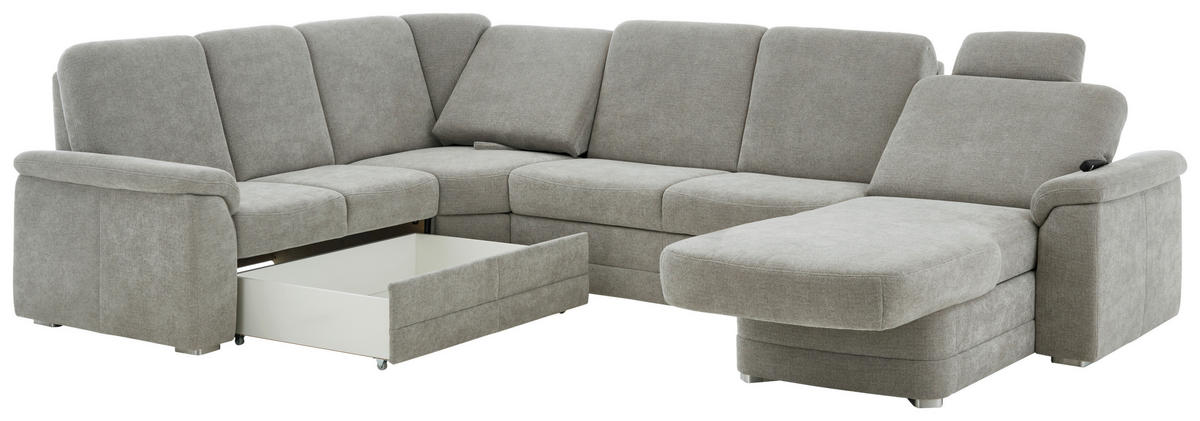 WOHNLANDSCHAFT Chenille Hellgrau  - Hellgrau/Alufarben, Konventionell, Holz/Textil (235/329/160cm) - Beldomo Comfort