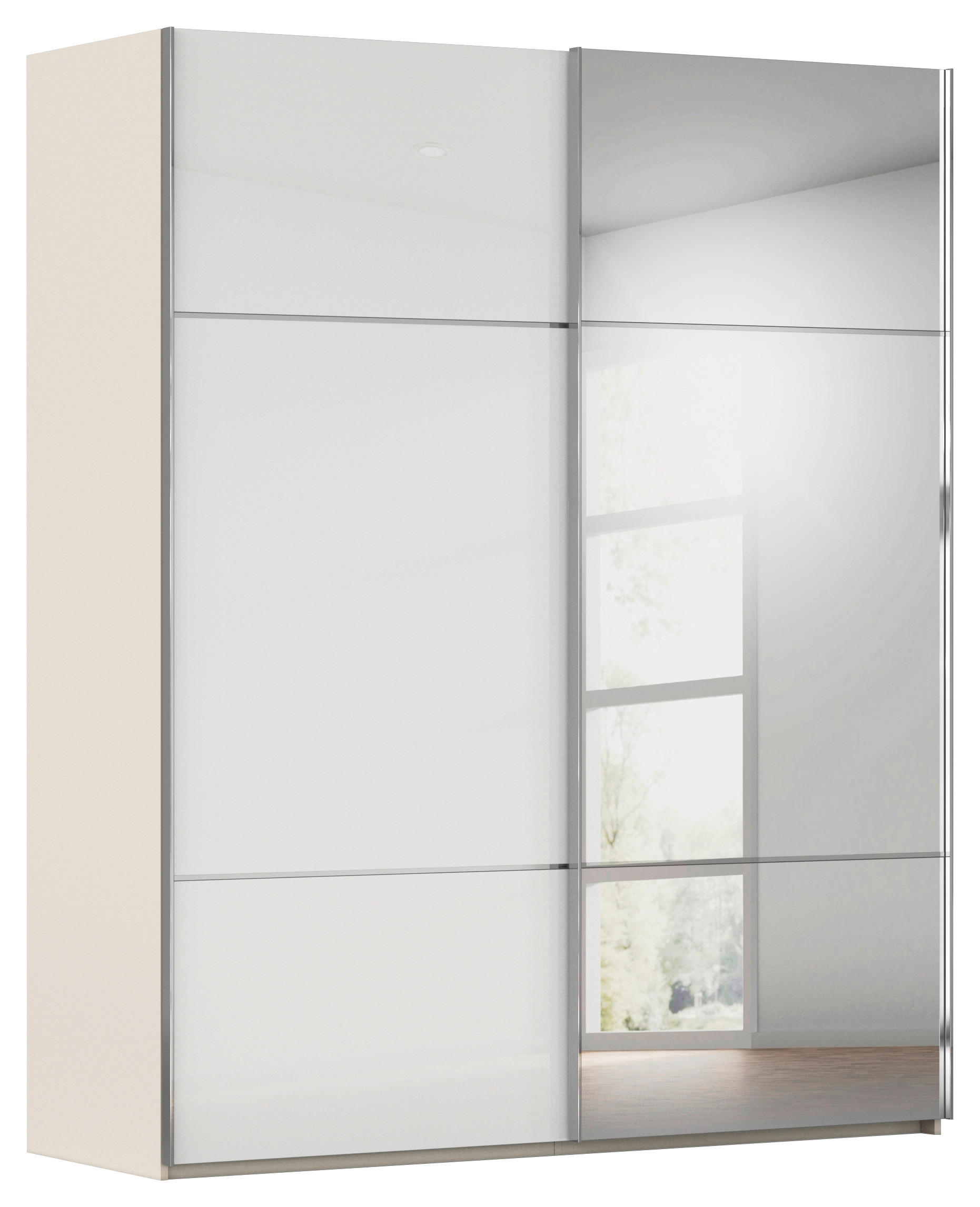 SCHWEBETÜRENSCHRANK in Weiss, Champagner - Chromfarben/Weiss, Konventionell, Glas/Holzwerkstoff (201/223/68cm) - Novel