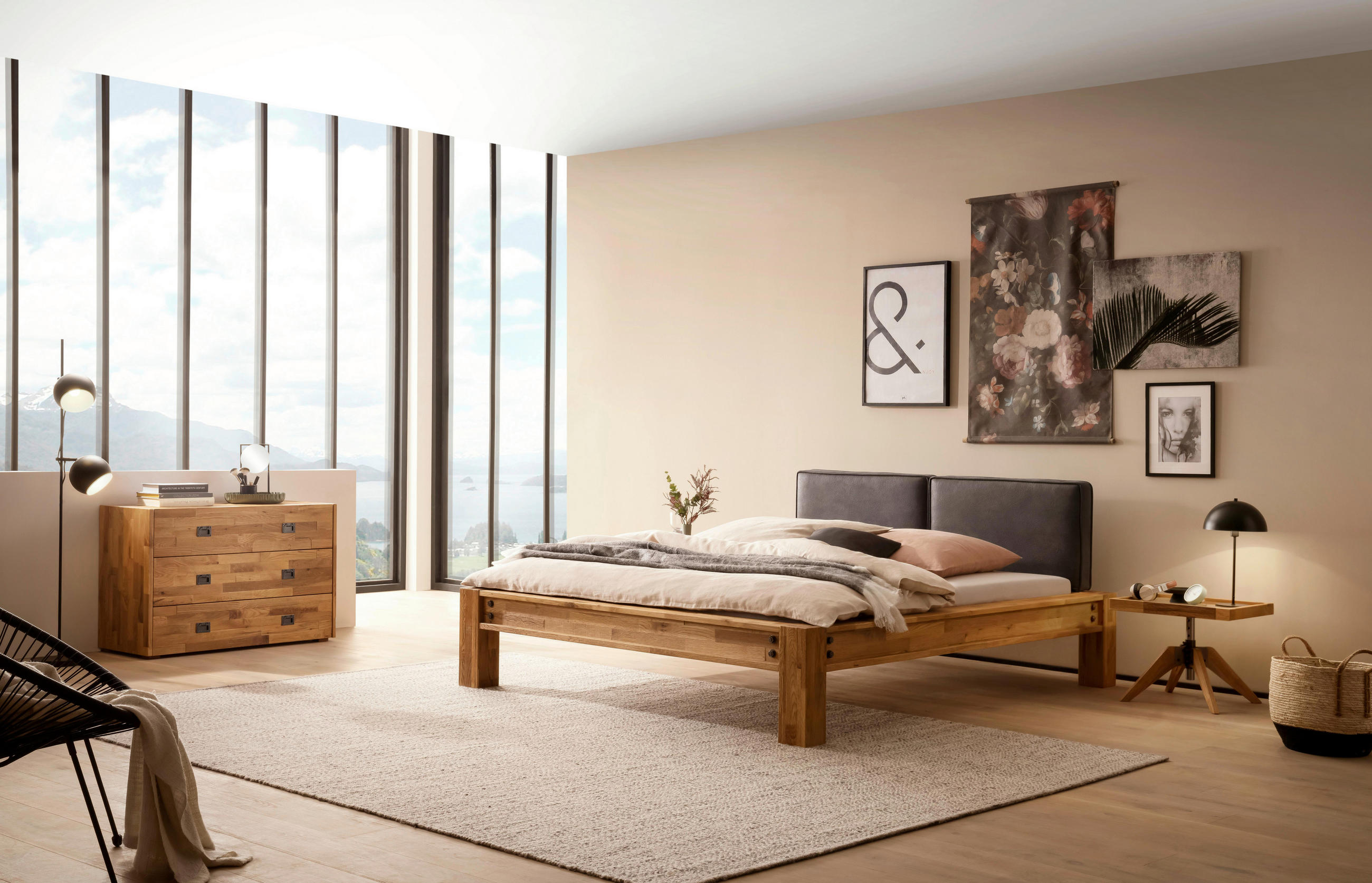 BALKENBETT 180/200 cm  in Anthrazit, Eichefarben  - Eichefarben/Anthrazit, Natur, Holz/Textil (180/200cm) - Hasena