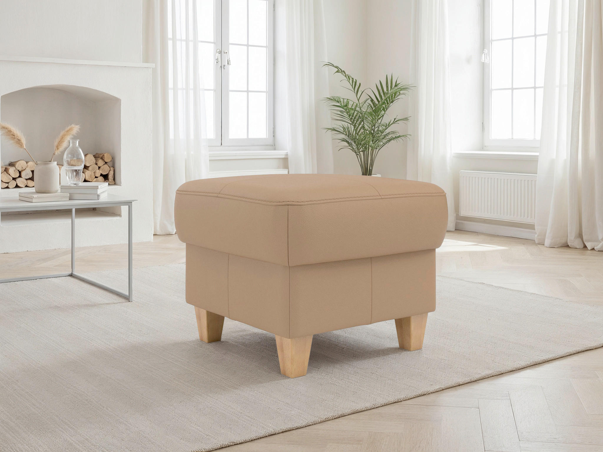 TABURETKA, koža, 58/48/58 cm - farba duba/cappuccino, Basics, koža/drevo (58/48/58cm) - Sit & More