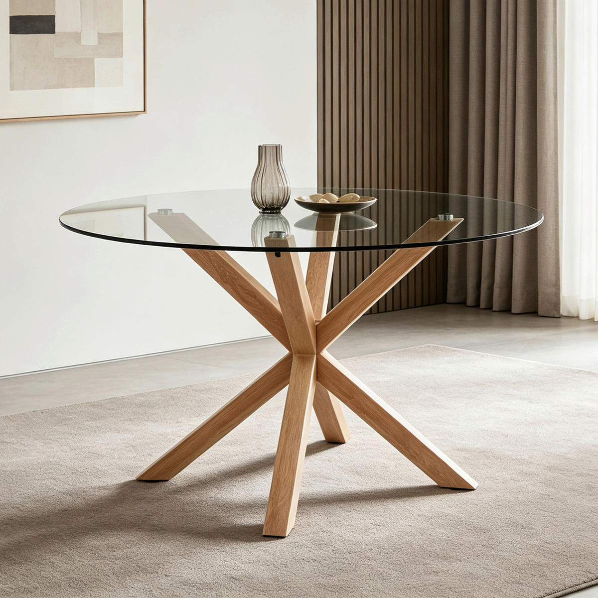 ESSTISCH  Metall, Glas rund Klar, Eichefarben  - Klar/Eichefarben, MODERN, Glas/Metall (119/75,5cm) - P & B
