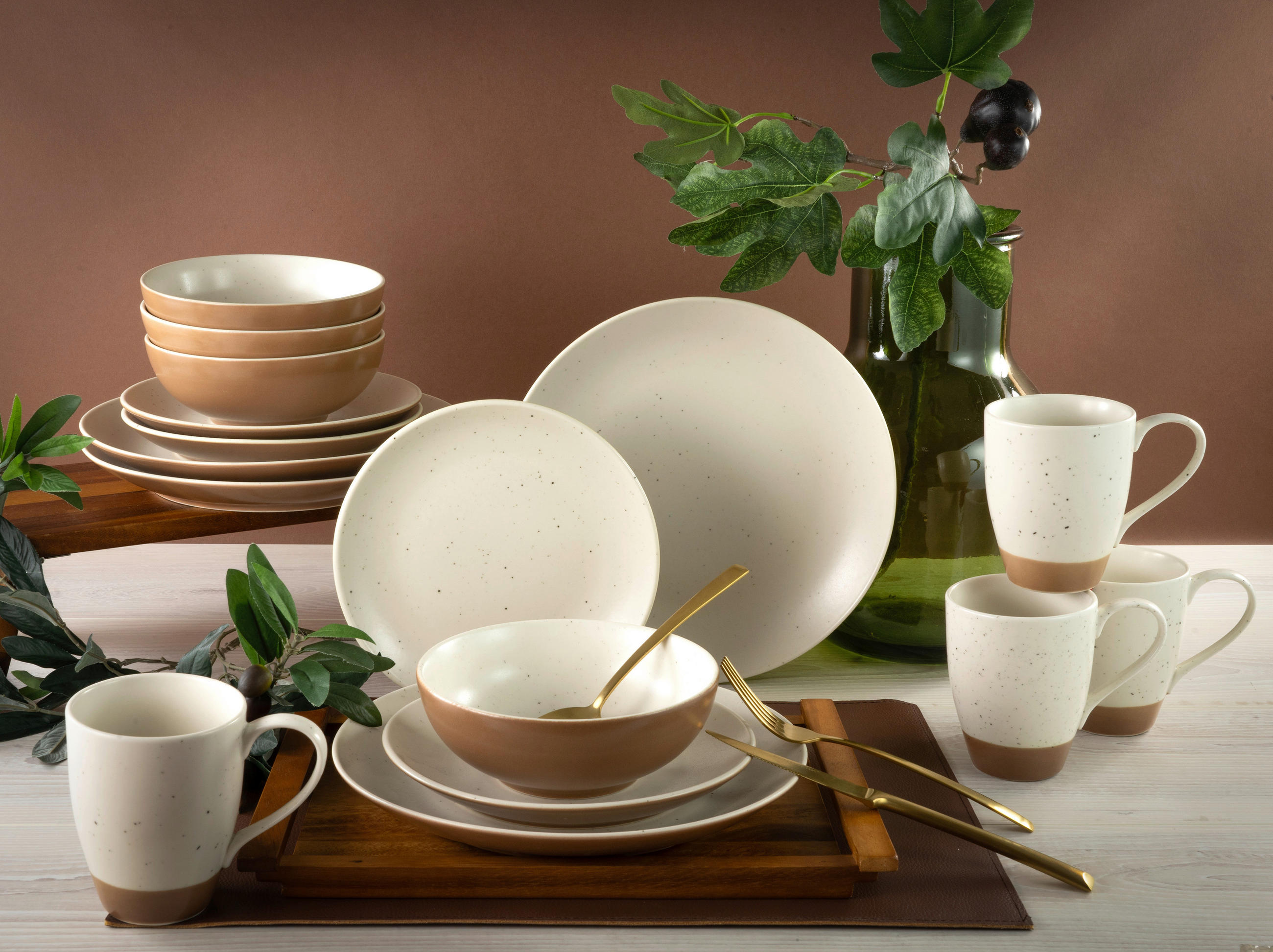 KOMBISERVICE Weiß, Terracotta 16-teilig Sand Dunes  - Terracotta/Weiß, Trend, Keramik (34/32/33cm) - Creatable