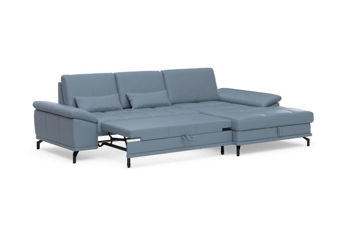 ROHOVÁ SEDAČKA, kůže, šedomodrá - šedomodrá/černá, Basics, kov/kůže (301/176cm) - Sit & More