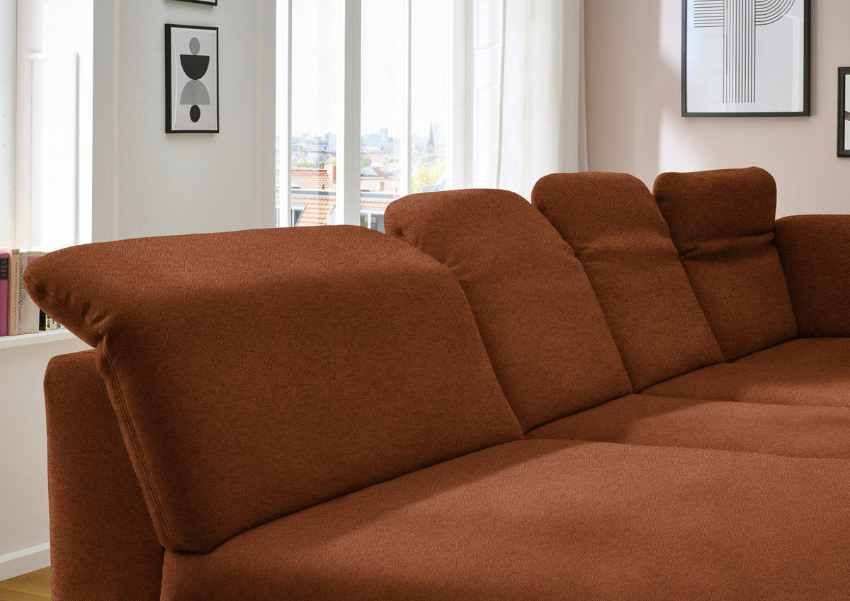 WOHNLANDSCHAFT  in Chenille Rostfarben  - Rostfarben/Schwarz, Design, Textil/Metall (198/369/255cm) - Beldomo Style