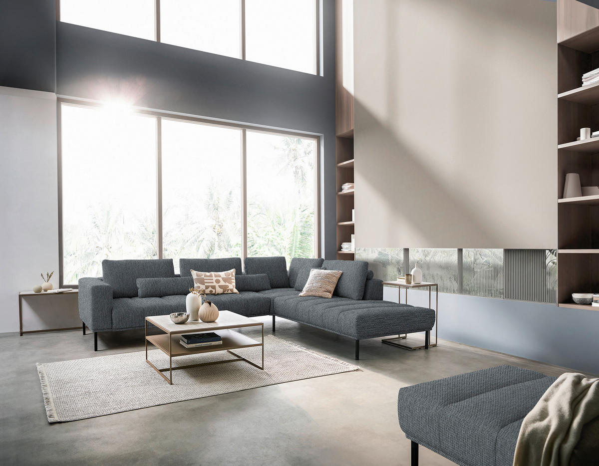 ECKSOFA Flachgewebe Anthrazit  - Anthrazit/Schwarz, Design, Textil/Metall (308/270cm) - Pure Home Lifestyle