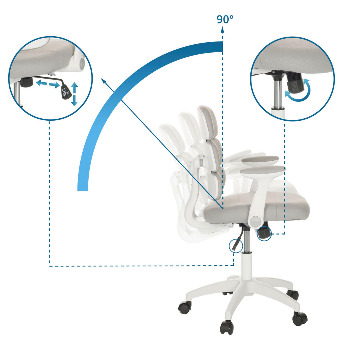MLADINSKI VRTLJIVI STOL tekstil siva  - siva/bela, Basics, umetna masa/tekstil (62/86-97/62cm) - MID.YOU