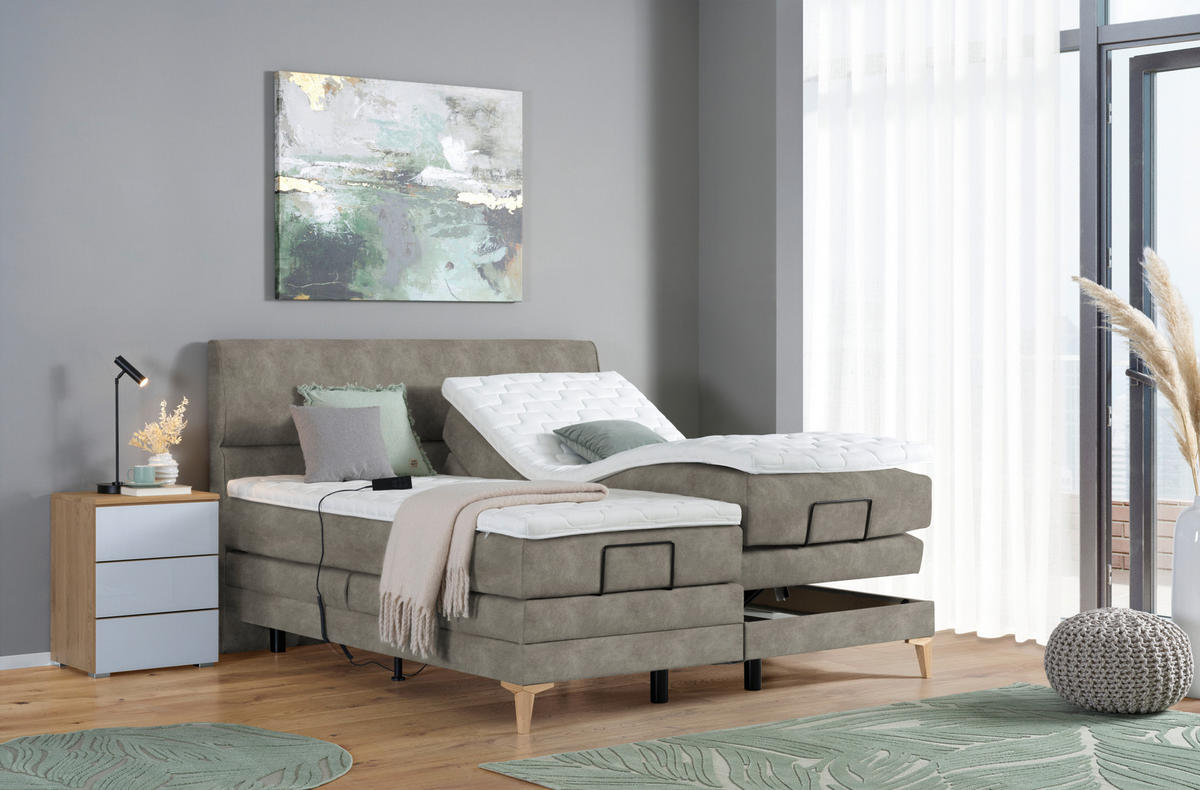 BOXSPRINGBETT 160/200 cm  in Hellgrau  - Eichefarben/Hellgrau, KONVENTIONELL, Holz/Textil (160/200cm) - Voleo