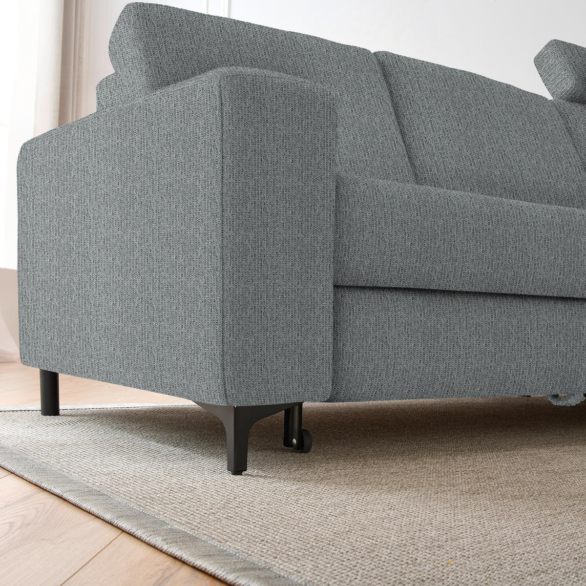 ECKSOFA in Webstoff Dunkelgrau  - Dunkelgrau/Schwarz, Konventionell, Textil/Metall (247/167cm) - Stylife