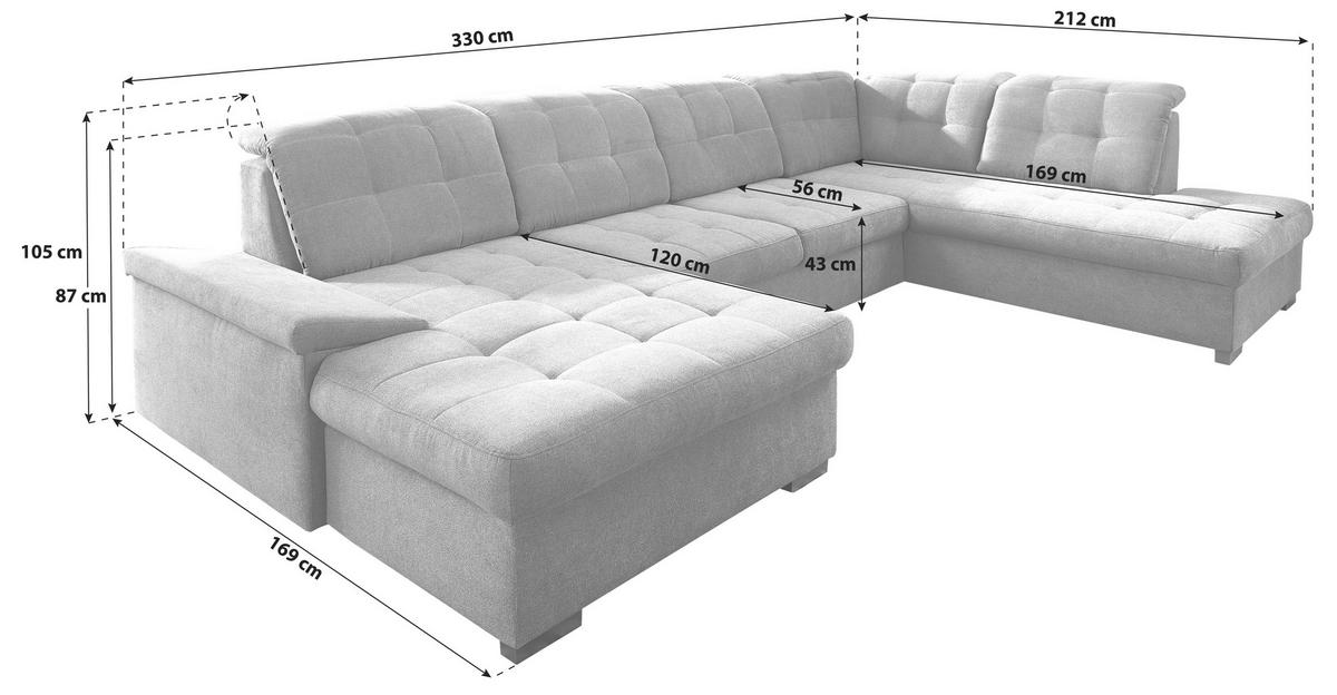 WOHNLANDSCHAFT Silberfarben Mikrofaser  - Chromfarben/Silberfarben, Design, Kunststoff/Textil (169/330/212cm) - Livetastic