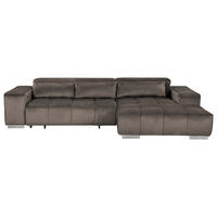 ECKSOFA Silberfarben Velours Kopfteilverstellung  - Silberfarben, KONVENTIONELL, Textil/Metall (307/186cm) - Livetastic