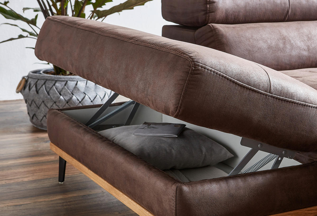 ECKSOFA Braun Webstoff  - Schwarz/Braun, Natur, Holz/Textil (226/282cm) - Novel
