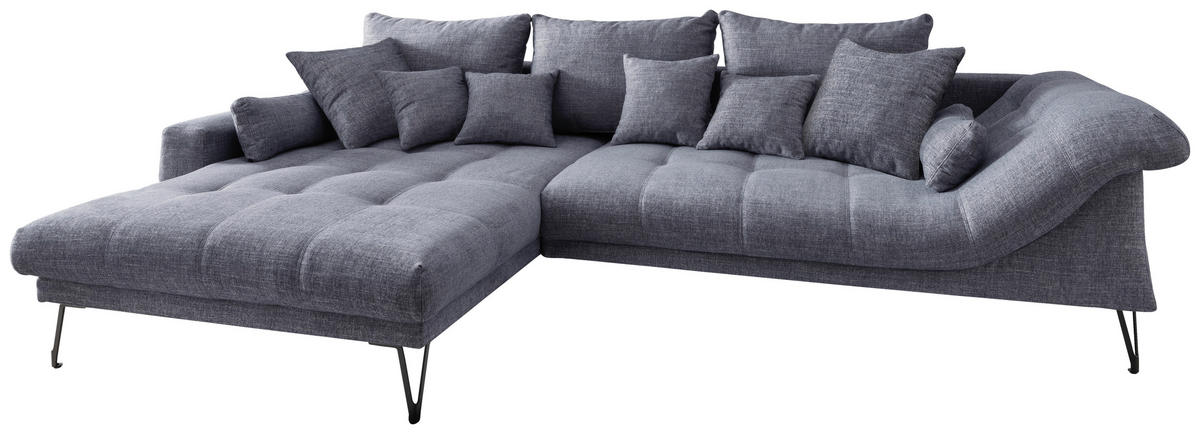 ECKSOFA in Mikrofaser Blau  - Blau/Schwarz, Konventionell, Textil/Metall (192/310cm) - Livetastic
