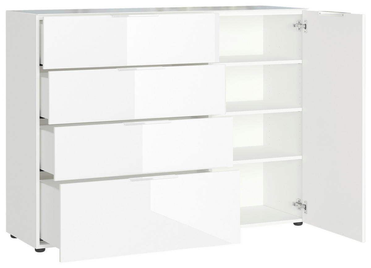 ŠIROKÁ KOMODA, biela, 134/102/42 cm - čierna/biela, Modern, kov/kompozitné drevo (134/102/42cm) - Premium Living