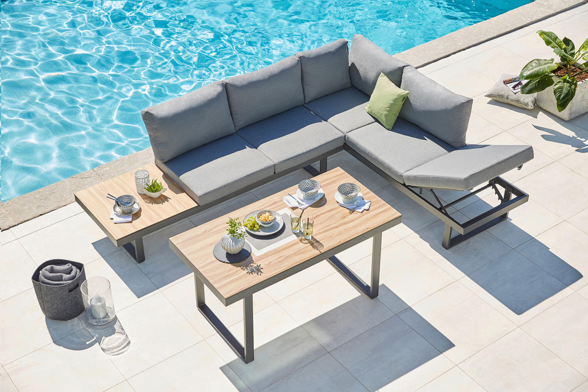 LOUNGETISCH  - Anthrazit/Teakfarben, Modern, Kunststoff/Metall (140/70/68cm) - Amatio