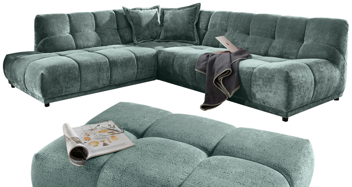 ECKSOFA Chenille Türkis  - Türkis/Schwarz, Modern, Kunststoff/Textil (250/284cm) - Livetastic
