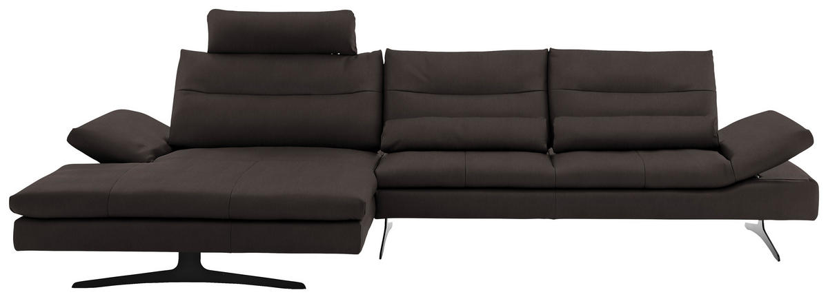 ECKSOFA in Echtleder Dunkelbraun  - Dunkelbraun/Schwarz, Modern, Leder/Metall (158/342cm) - Chilliano