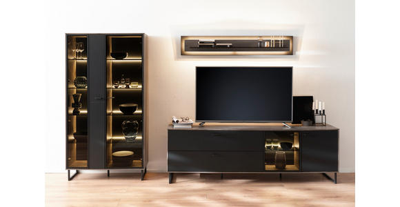 WOHNWAND in Schwarz, Eichefarben 321/185/50 cm - Eichefarben/Anthrazit, Design, Glas/Holz (321/185/50cm) - Novel