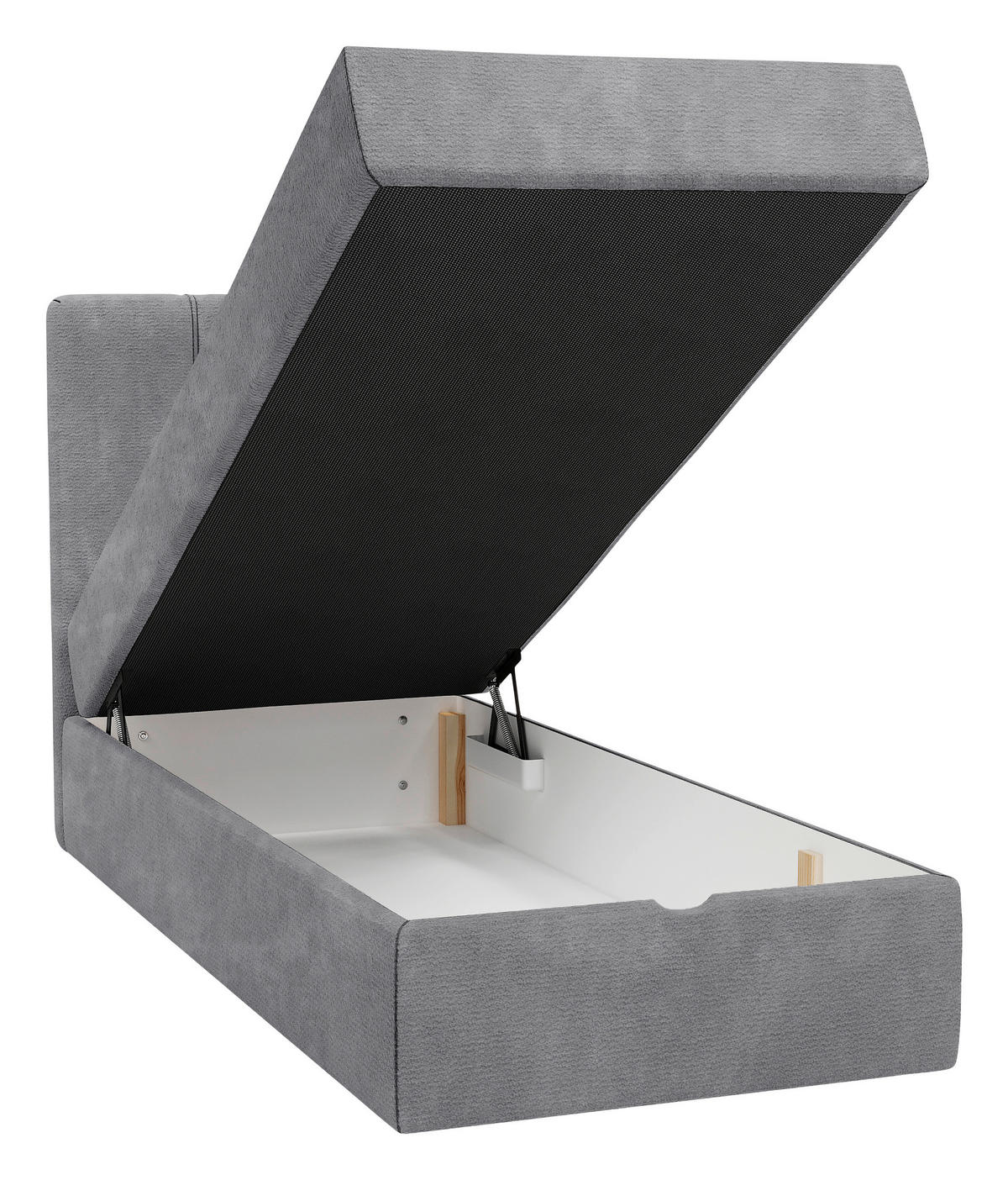 BOXBETT 70/200 cm,  in Grau, Matratze, gepolstertes Kopfteil, Bettkasten, Topper, H3 = fest  - Schwarz/Grau, Design, Holzwerkstoff/Kunststoff (70/200cm) - Esposa