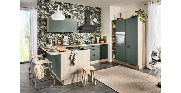 ECKKÜCHE  in Grün, Tannenholzfarben  - Tannenholzfarben/Schwarz, Design, Holzwerkstoff/Metall (121,6/280/150cm) - Xora