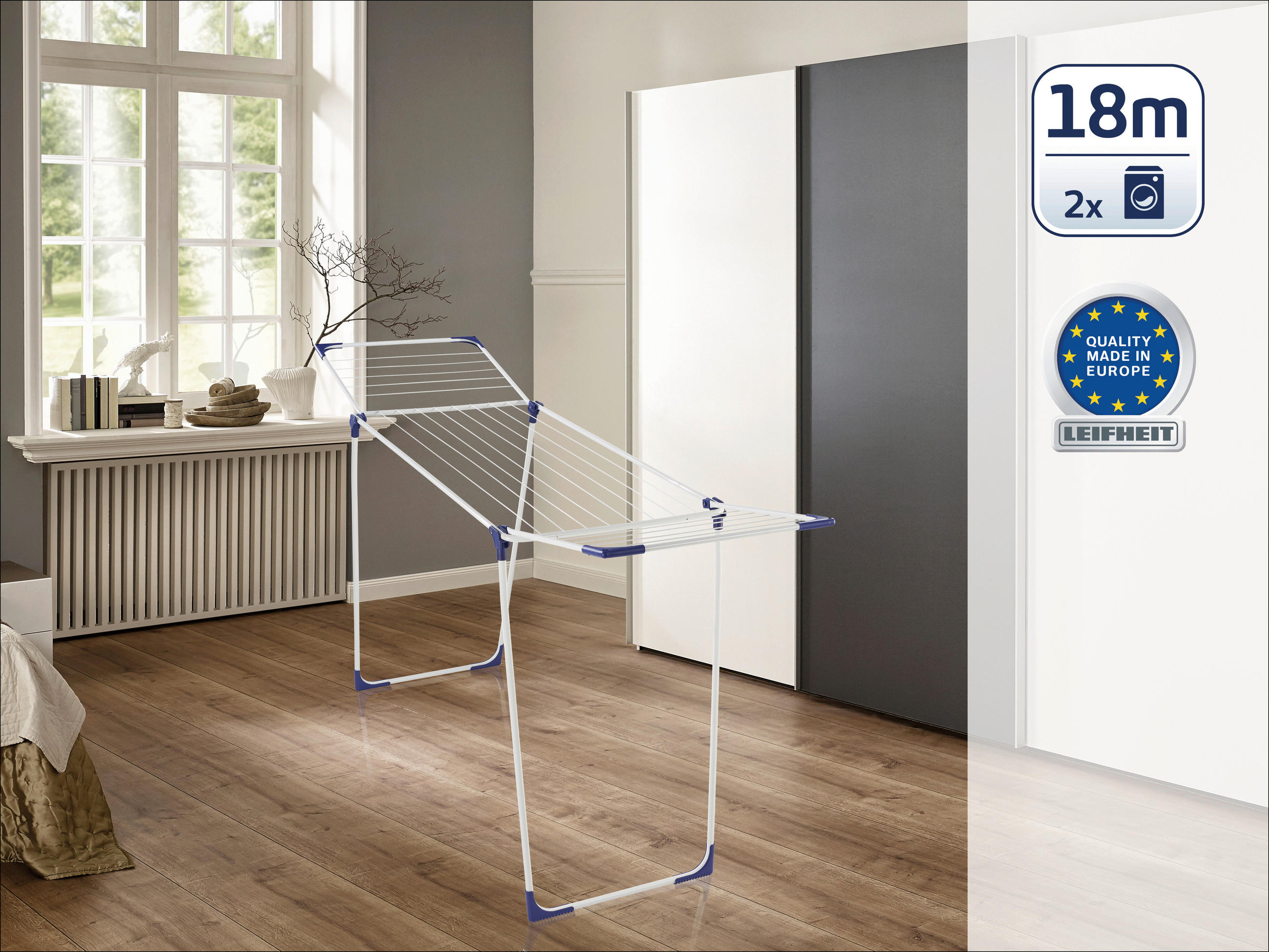 STOJACI SUŠIAK - modrá/biela, Basics, kov/plast (181,5/88,5/56cm) - Leifheit
