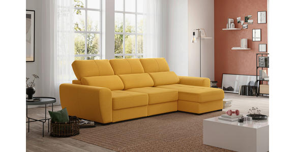 ECKSOFA in Velours Senfgelb  - Senfgelb/Schwarz, KONVENTIONELL, Kunststoff/Textil (285/177cm) - Carryhome
