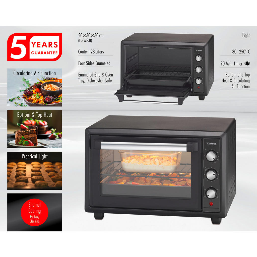Thumbnail - Trisa Electronics Minibackofen, Schwarz, Metall, 30x30x50 cm, RoHS, Fsc, Reach, Überhitzungsschutz, Timer, Küchengeräte,...