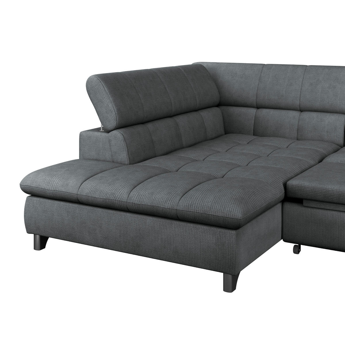 ECKSOFA Graphitfarben Chenille  - Chromfarben/Graphitfarben, KONVENTIONELL, Textil/Metall (234/312cm) - Livetastic