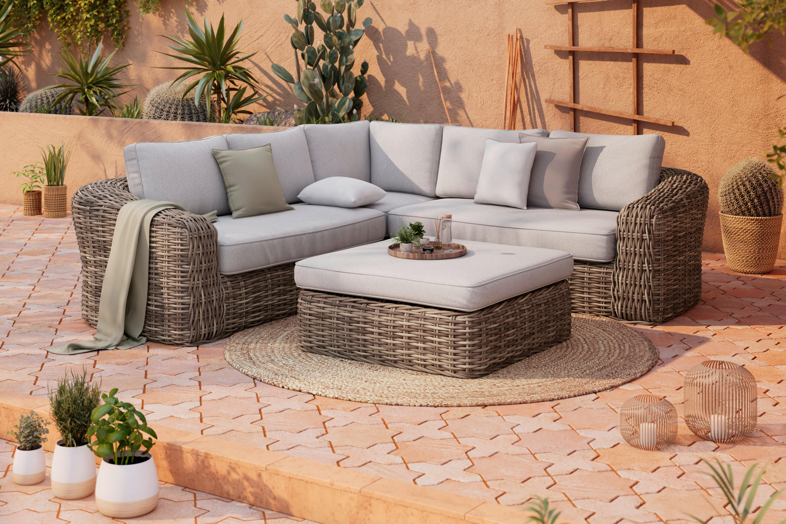 Ambia Garden TERASOVÁ SEDACÍ SOUPRAVA dřevo, kov, plast, textil