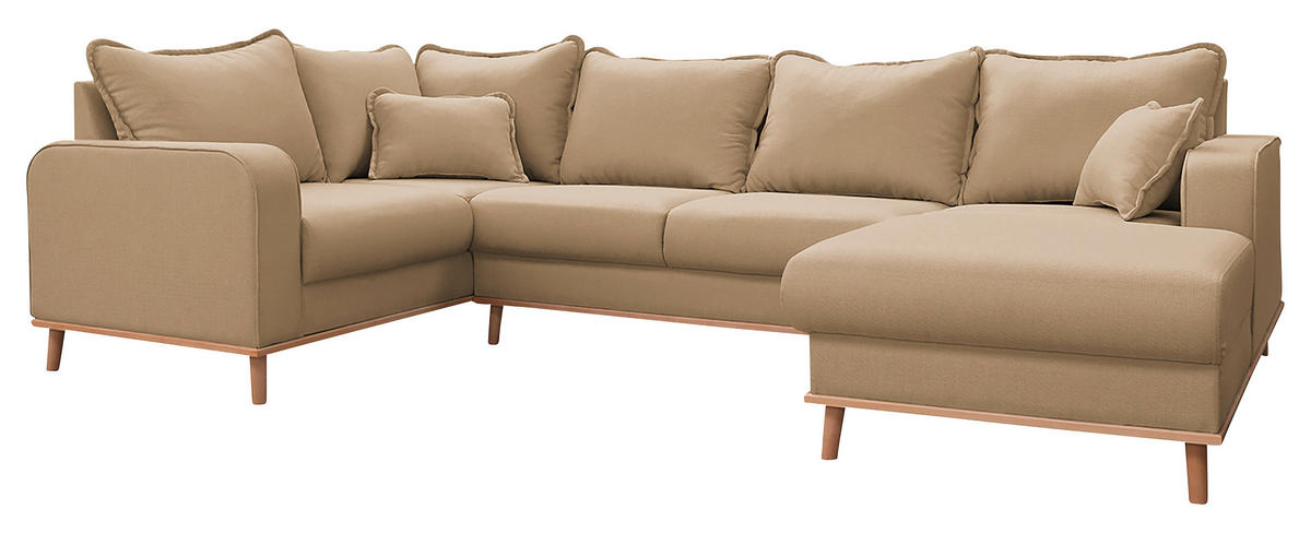 WOHNLANDSCHAFT Sandfarben Textilgeflecht  - Sandfarben/Wengefarben, Design, Holz/Textil (167/296/170cm) - Livetastic