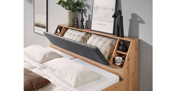 STAURAUMBETT 180/200 cm in Eiche Artisan - Eiche Artisan/Grau, KONVENTIONELL, Holzwerkstoff/Textil (180/200cm) - Carryhome