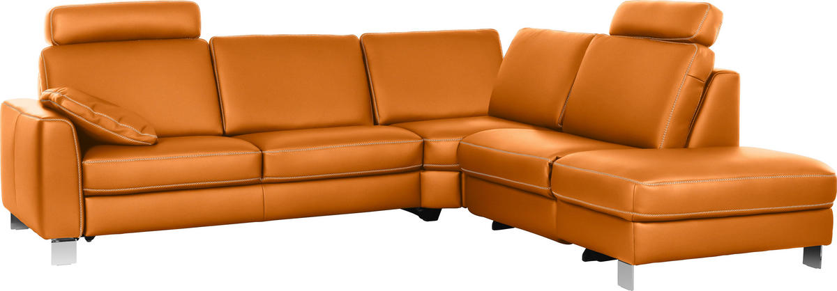 ECKSOFA in Echtleder Orange  - Chromfarben/Beige, KONVENTIONELL, Leder/Metall (272/245cm) - Valdera