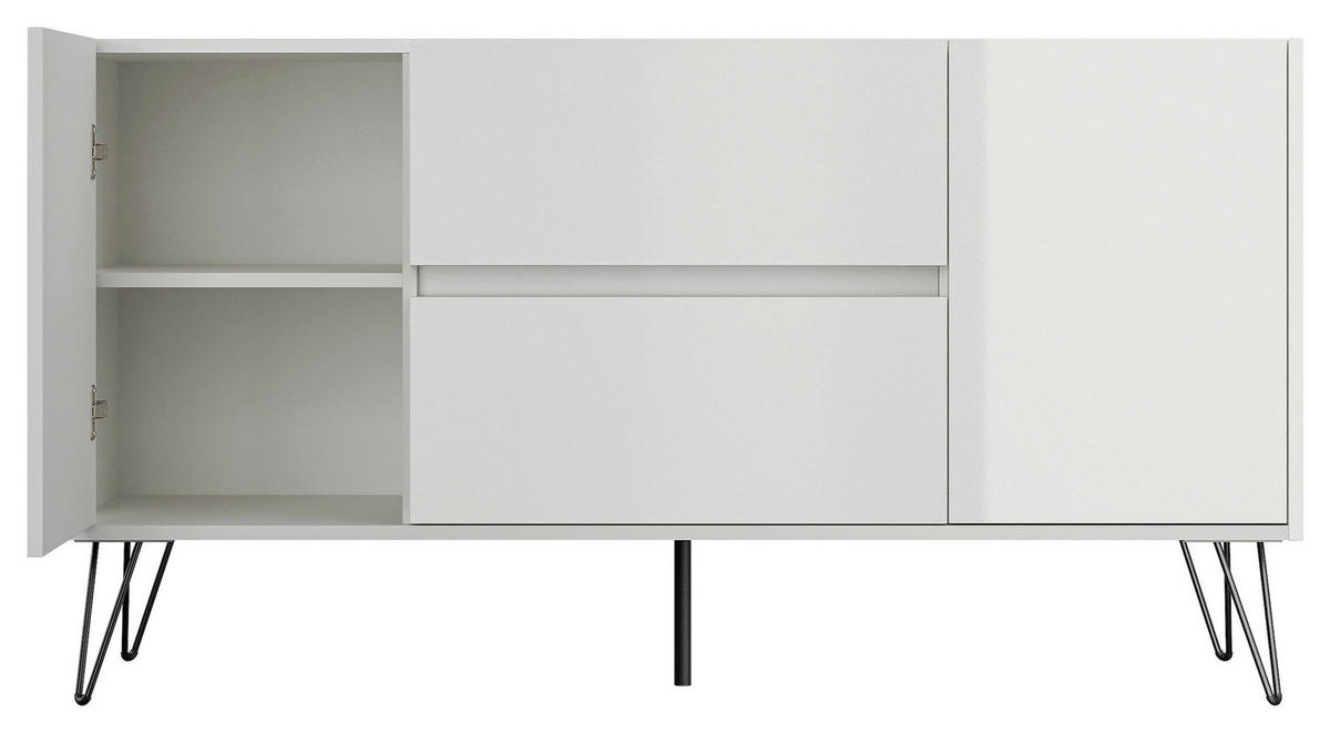 SIDEBOARD Posseik Industrial 139/75,8/42 cm 2 Schublade(n)  - Weiß Hochglanz/Schwarz, Design, Holzwerkstoff/Metall (139/75,8/42cm) - MID.YOU
