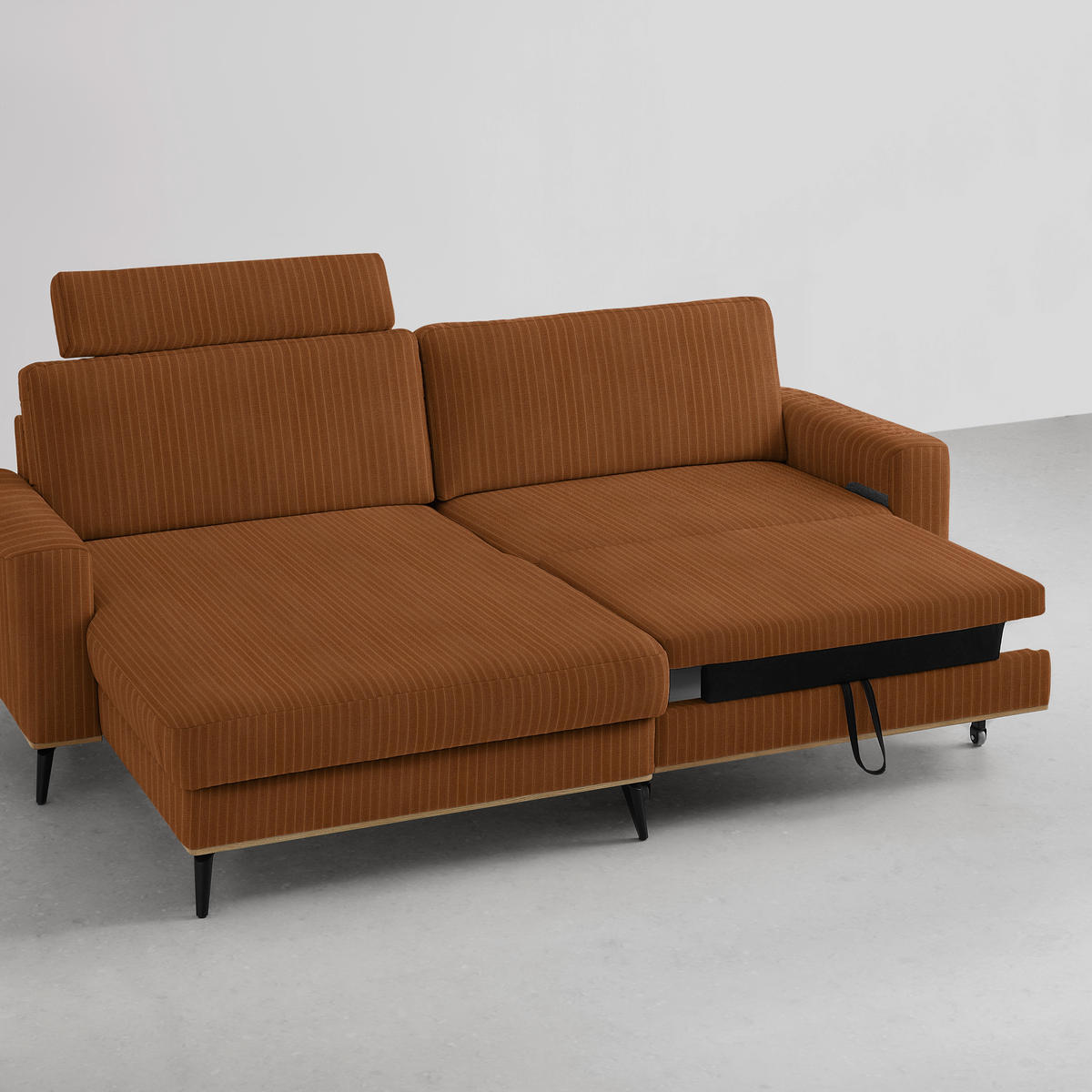 ECKSOFA Chenille, Cord Rostfarben  - Rostfarben/Schwarz, Konventionell, Holz/Textil (167/87/234cm) - MID.YOU
