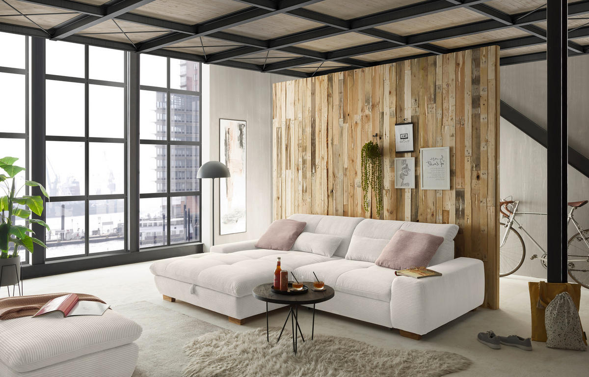 ECKSOFA Creme Cord  - Eichefarben/Creme, Design, Holz/Textil (198/276cm) - SetOne by Musterring