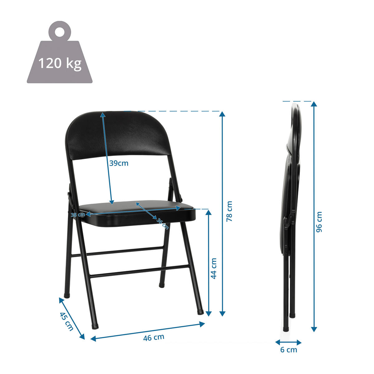 KLAPPSTUHL Schwarz  - Schwarz, MODERN, Kunststoff/Metall (46/78/45cm) - MID.YOU
