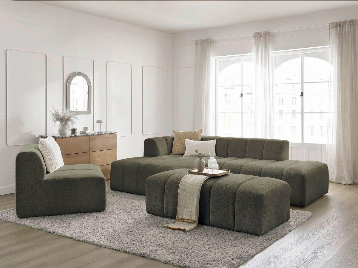ECKSOFA Ottomane links  ANNECY Grün Bouclé  - Schwarz/Grün, MODERN, Kunststoff/Textil (170/262cm)