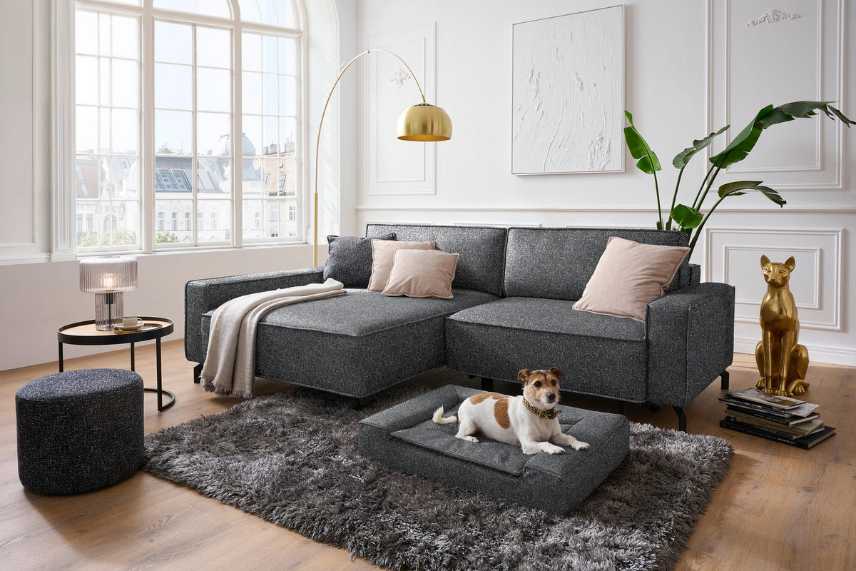 ECKSOFA  in Mikrofaser Grau  164/246 cm  - Schwarz/Grau, Design, Textil/Metall (164/246cm) - Sedda