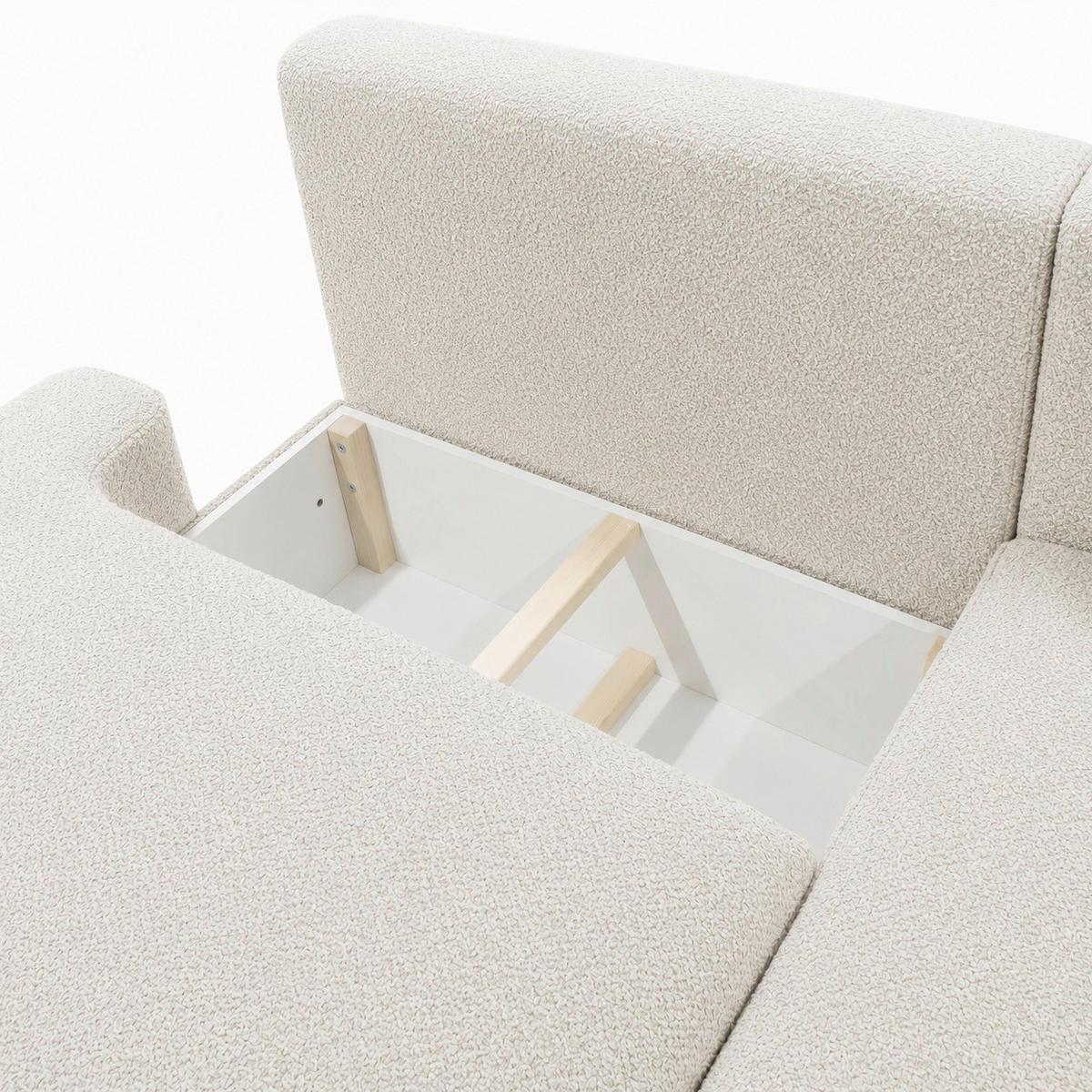 ECKSOFA FREDO Creme Bouclé  - Creme/Schwarz, Design, Kunststoff/Textil (233/150cm) - MID.YOU