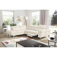 ECKSOFA Creme Echtleder Rücken echt, Armteilverstellung, Relaxfunktion, Kopfteilverstellung  - Silberfarben/Creme, Design, Leder/Metall (228/283cm) - Livetastic