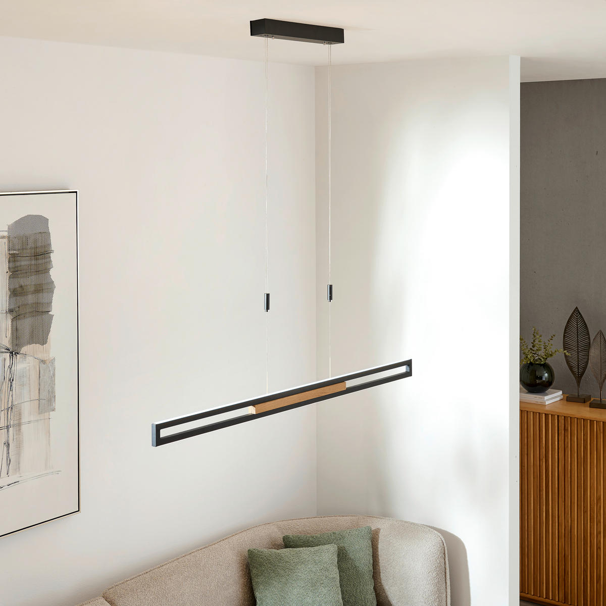 ZÁVĚSNÉ LED SVÍTIDLO,   - černá, Basics, kov/dřevo (127,8cm) - Dieter Knoll