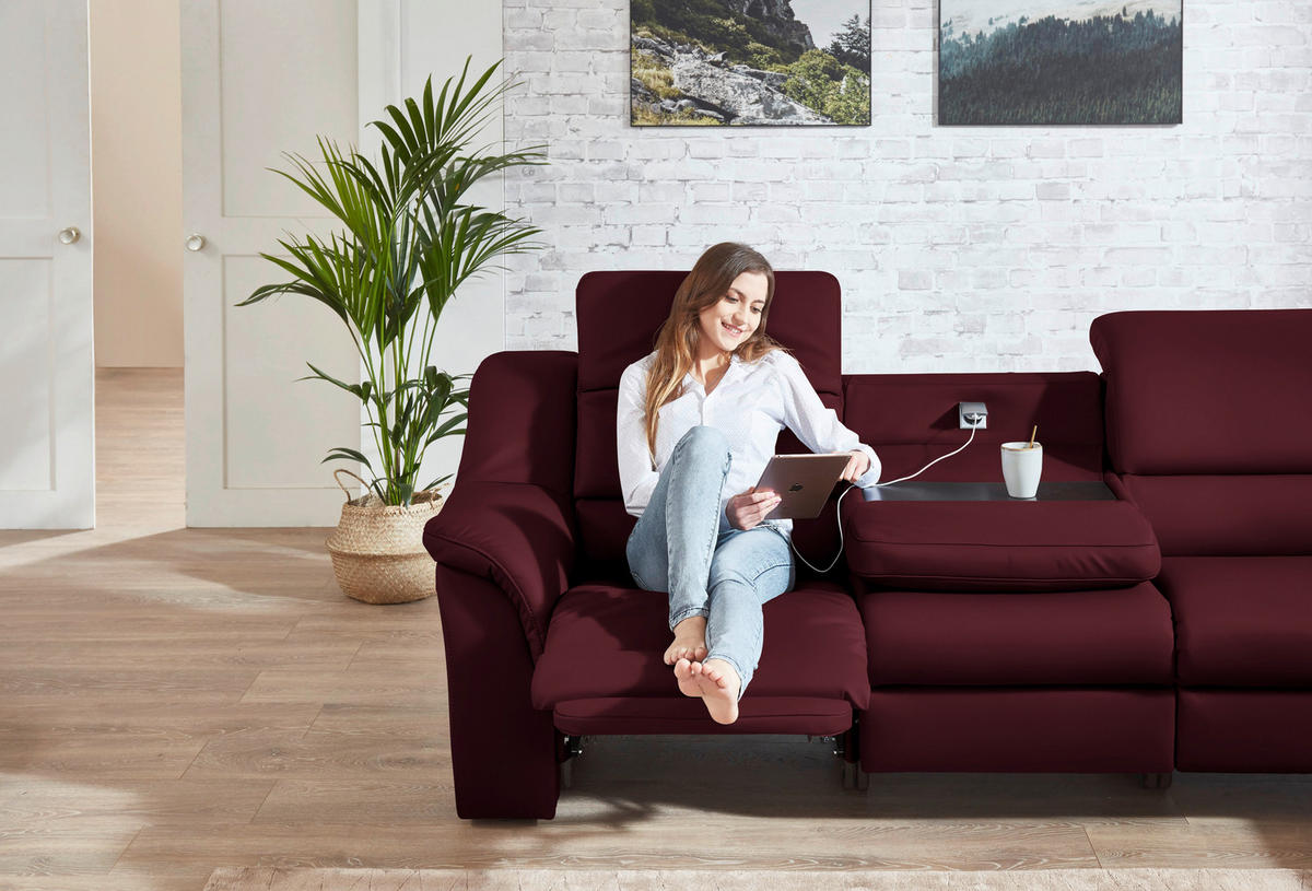 ECKSOFA  in Echtleder Weinrot  324/260 cm  - Chromfarben/Weinrot, KONVENTIONELL, Leder/Kunststoff (324/260cm) - Cantus