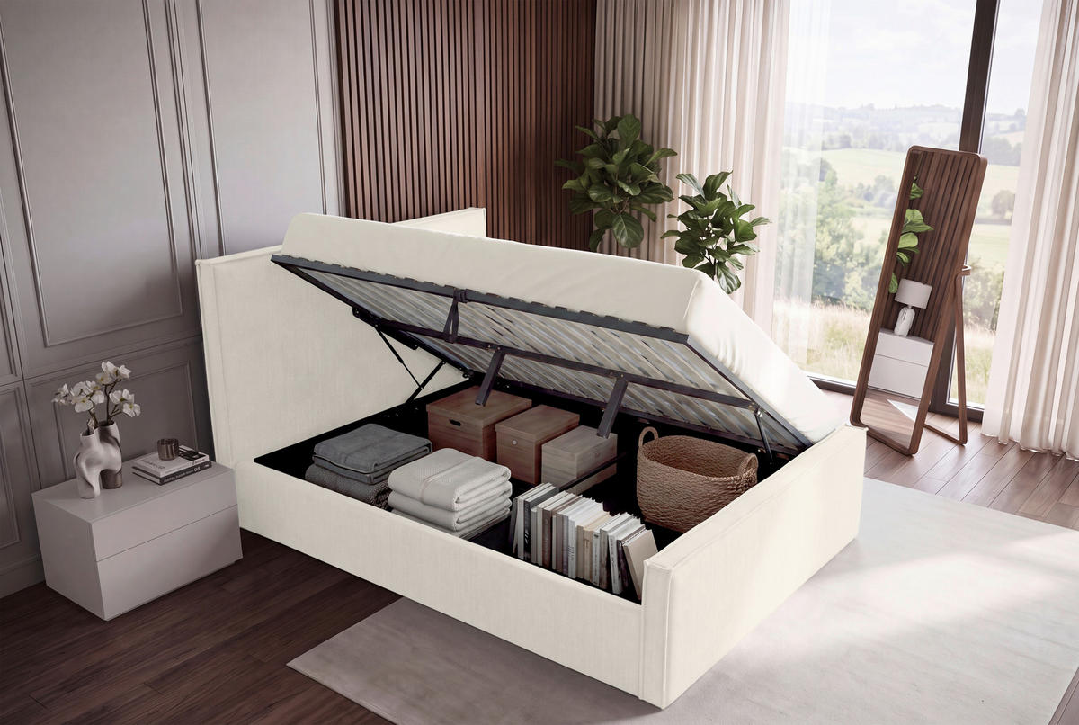POLSTERBETT Lattenrost, Bettkasten Creme 180/200 cm  - Creme/Schwarz, MODERN, Holz/Kunststoff (180/200cm) - Livetastic
