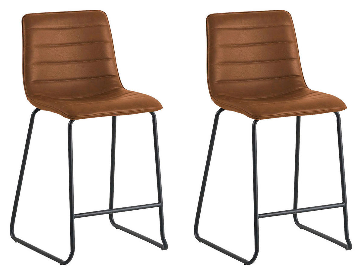 BARHOCKER-SET Lederlook Cognac Stahl  - Cognac/Schwarz, KONVENTIONELL, Kunststoff/Textil (49/98/54,5cm) - MID.YOU