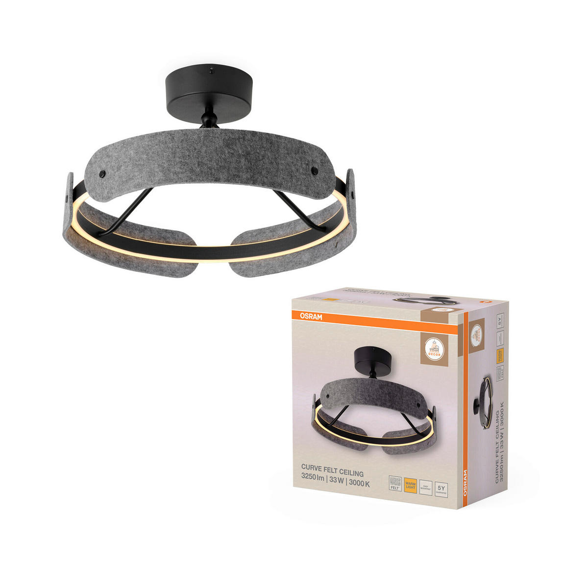 LED-DECKENLEUCHTE 43/25,5 cm   - Dunkelgrau, Basics, Kunststoff/Textil (43/25,5cm) - Osram