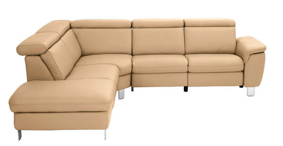 ECKSOFA in Echtleder Honig  - Alufarben/Honig, Design, Leder/Metall (242/271cm) - Cantus